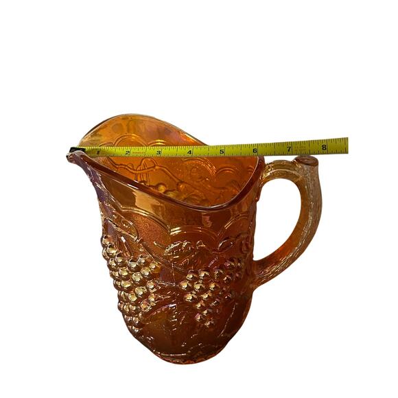 Imperial Iridescent Carnival Glass Marigold Pitcher Grape Vine Vintage Orange - Picture 9 of 9
